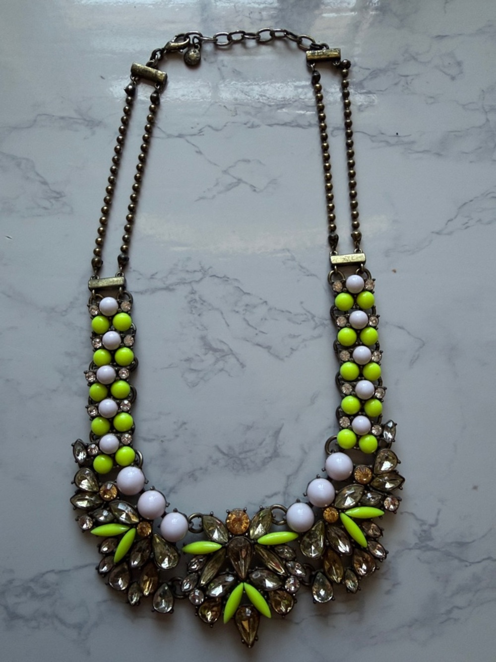 BaubleBar Neon Lime and White Crystal Bib Necklace